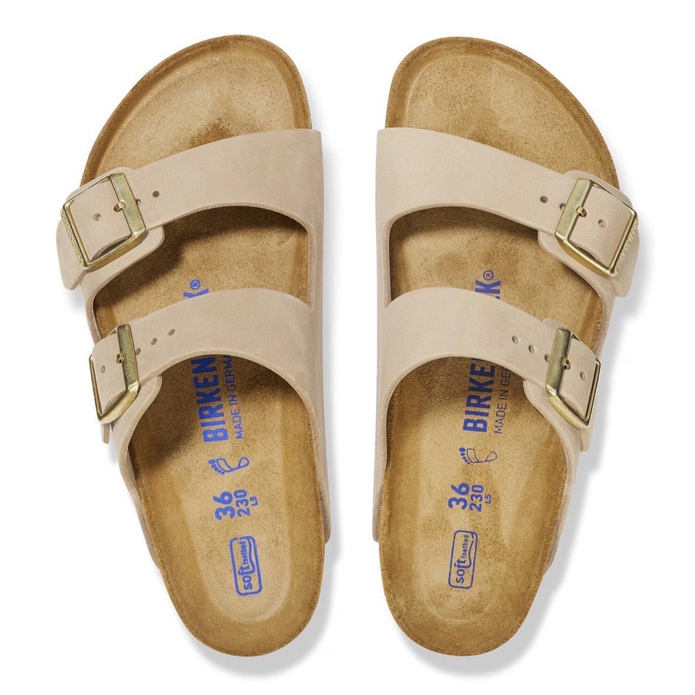 Birkenstock Arizona Soft Footbed Sandals Tan Sandcastle Nubuck Leather